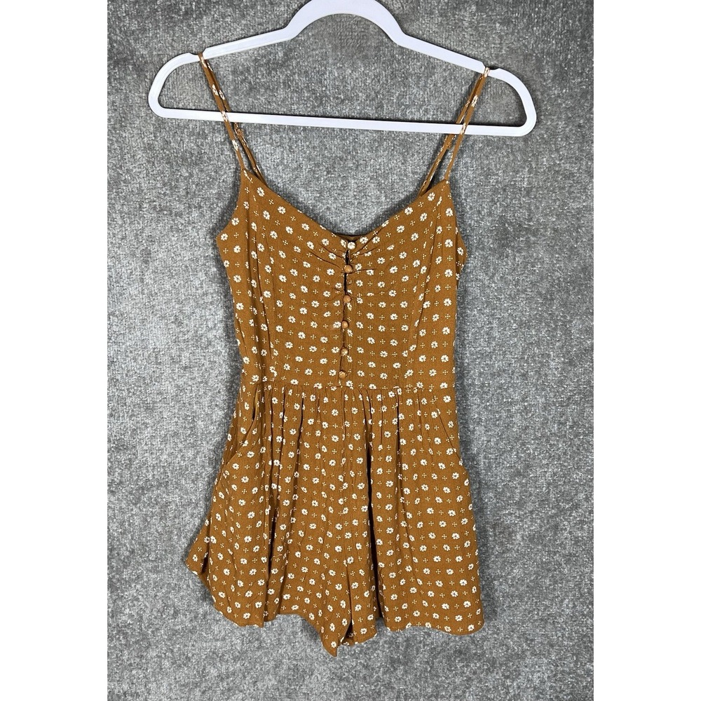 One Clothing Sleeveless Smocked Romper Womens‎ Size XS Floral Pockets Lined